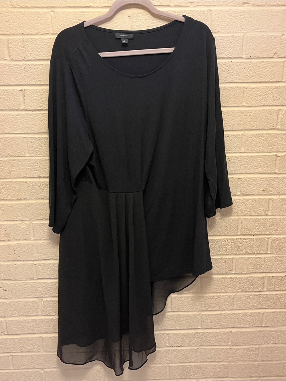 Alfani Black Front Sheer Detail 3/4 Sleeves Tunic. Sz 2X